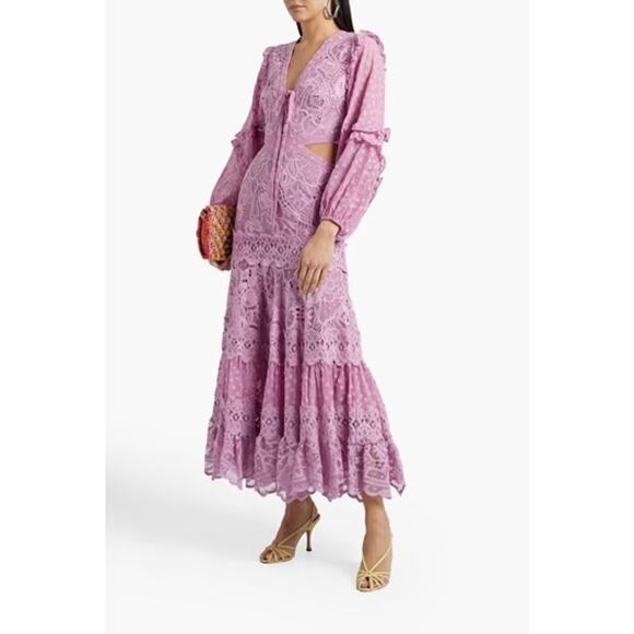 Alexis Zendaya Lace Crochet Cut Out Long Sleeve Dress Lilac Macrame size XS - Picture 15 of 15